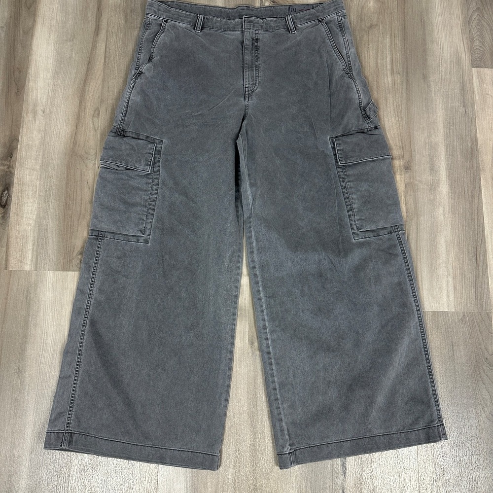 GAP Baggy Cargo Pants Womens Size 16 Soft Black Gray Wide Leg Cotton Y2K Style